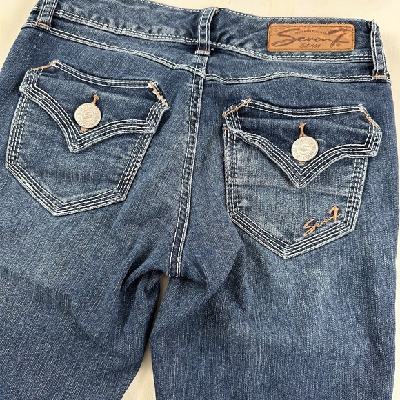Seven7 Denim - Seven 7 Womens Rocker Slim Jeans 26x27 Blue Stretch Flap Back Pockets Tag Sz 25